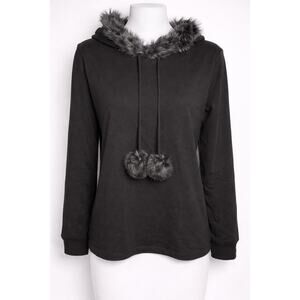 Belle by Kim Gravel Faux Fur Trim Hoodie Womens L Black